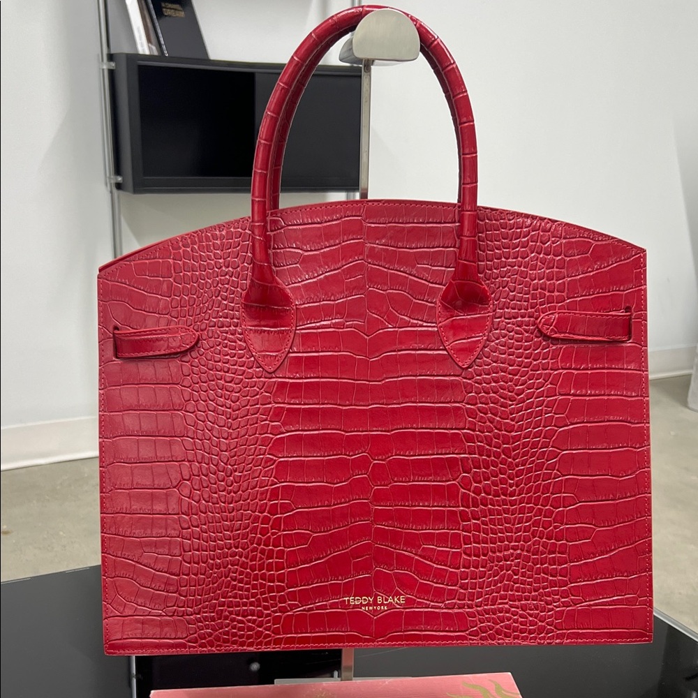 Teddy Blake Red Croc-Embossed Tote Bag
